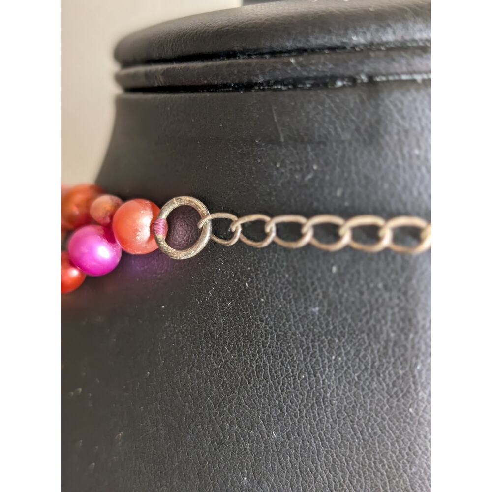 Double Strand Multi-Color Pearl Fuchsia Pink Rhodochrosite Pendant Necklace - Picture 10 of 11